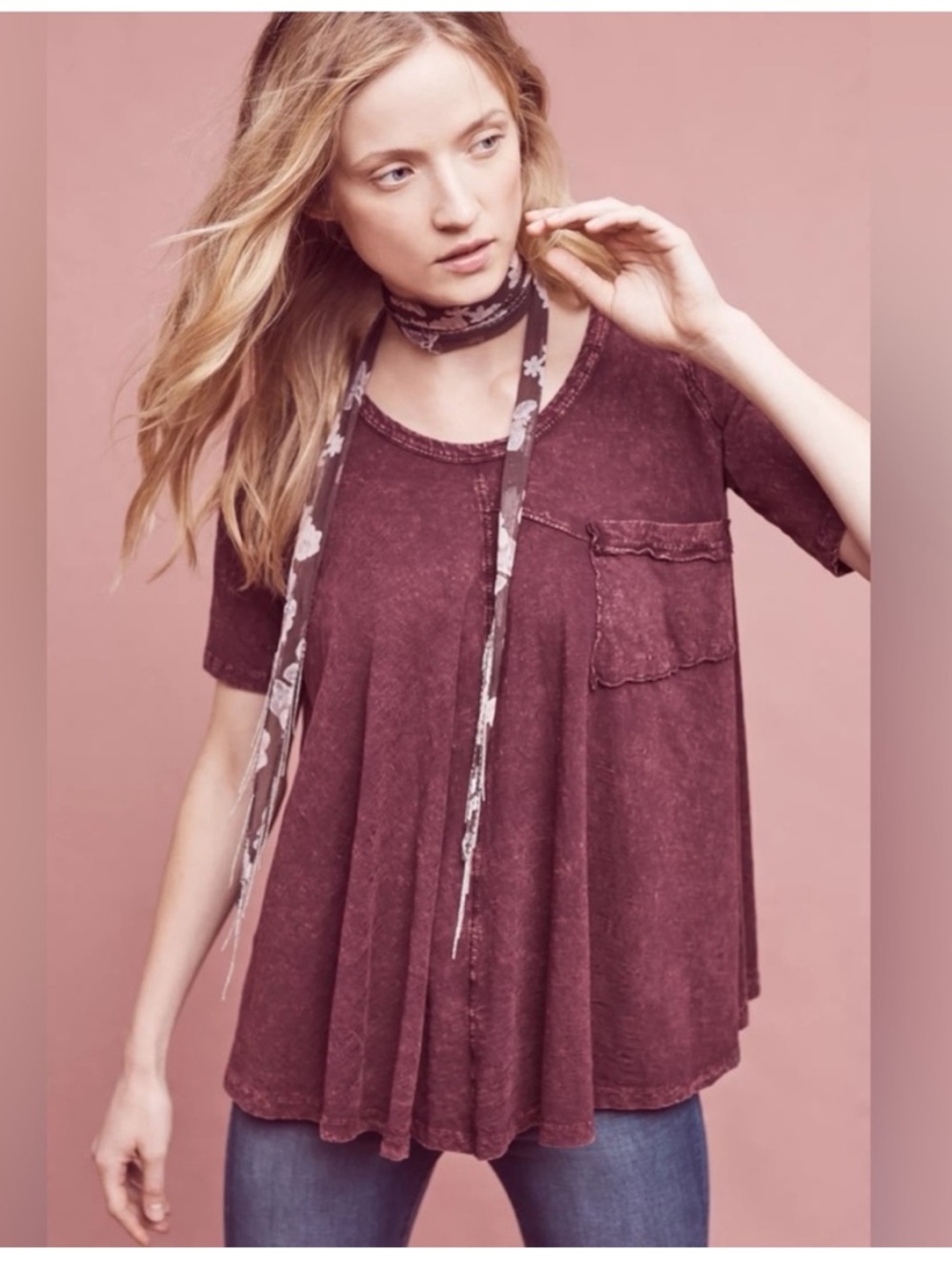 Anthropologie Wine-Red Lagenlook Top
